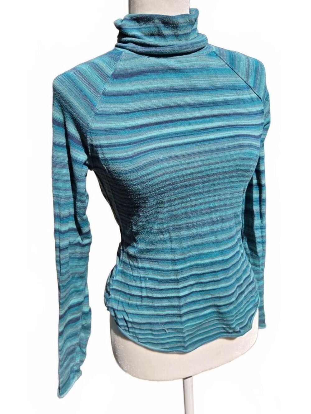 Y2K prAna Blue Green Striped Turtleneck Long Sleeve Knit Top Sweater Indie M